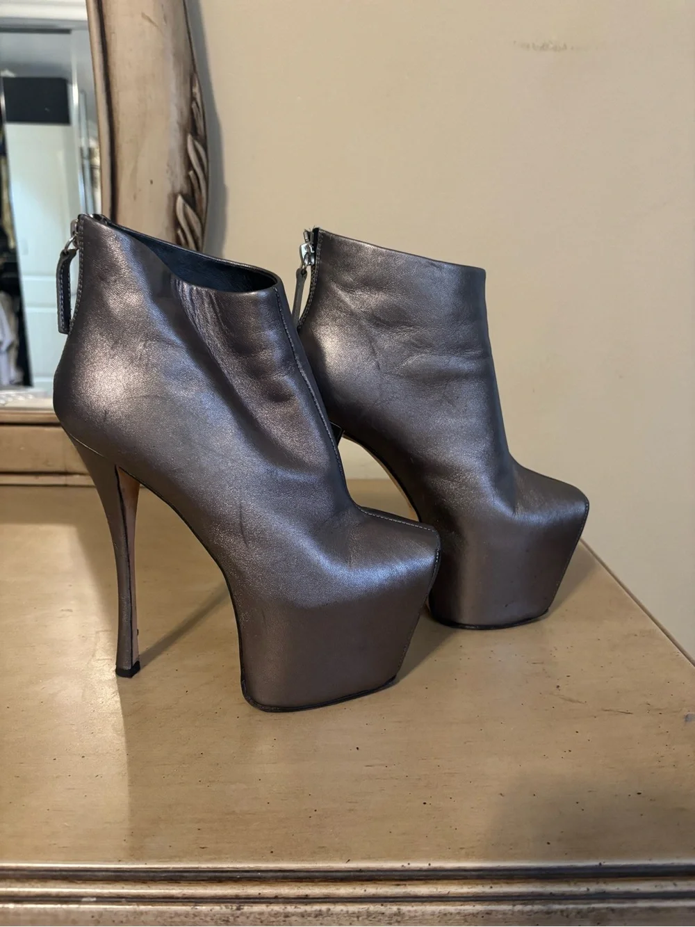 Giuseppe Zanotti Metallic Gray Platform Ankle Boots
